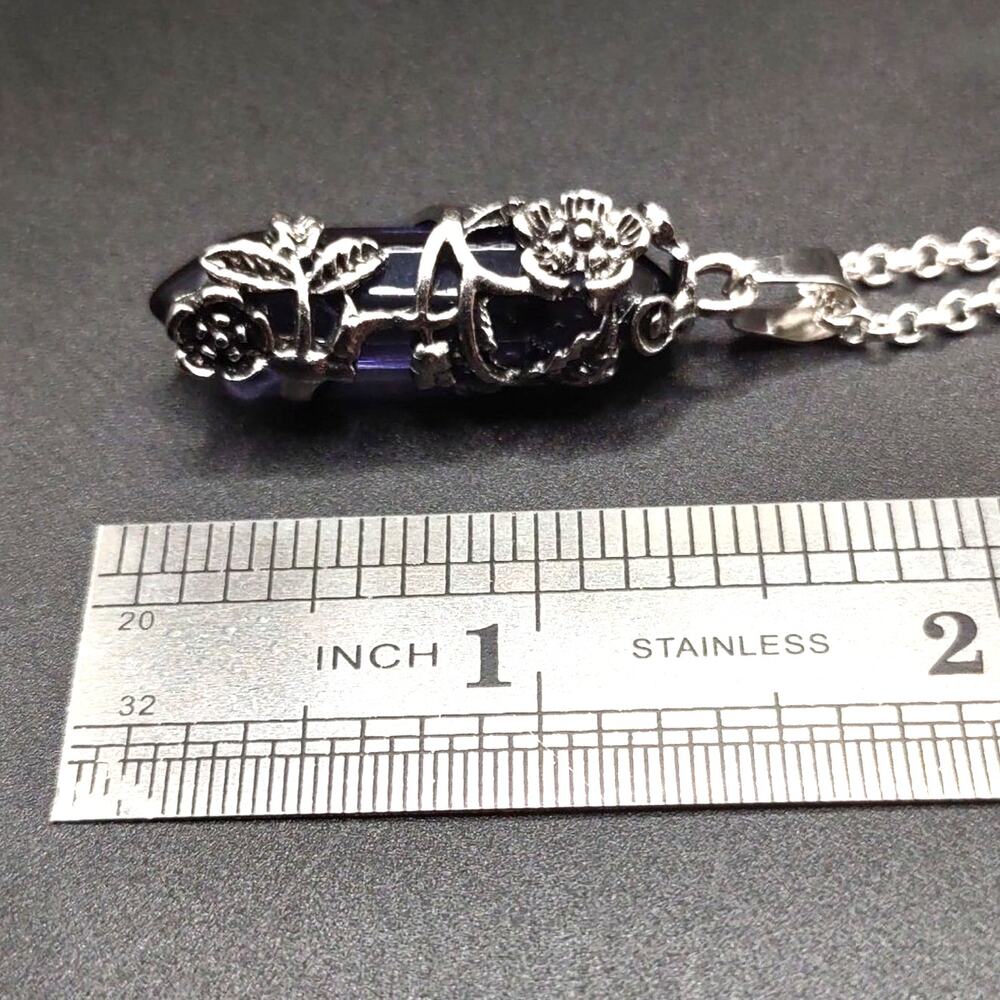 925 Silver Necklace W/ Purple Amythest Crytsal Floral Anniversary Birthday Gift